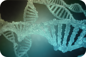 Five strands of pale bluish-green DNA crisscross a black background.